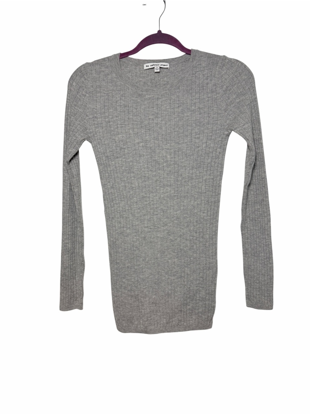 The Cashmere Project 100% Cashmere Ribbed Crewneck Sweater Gray S